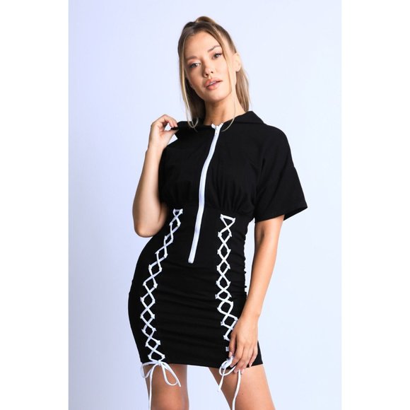 Unbranded Tops - Women's Rope Detail Zip-Up Hoodie Mini Dress Comfy Sexy Cute Daily Outfit